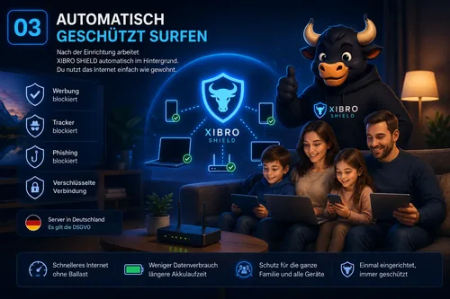 XIBRO SHIELD schützt Familie und Geräte automatisch beim täglichen Surfen im Internet
