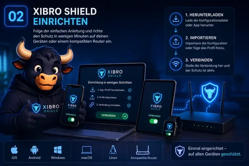 XIBRO SHIELD auf Smartphone, Computer und kompatiblem Router einrichten