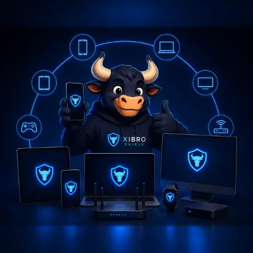 XIBRO SHIELD protects smartphone, tablet, laptop, computer and router from ads, trackers and phishing