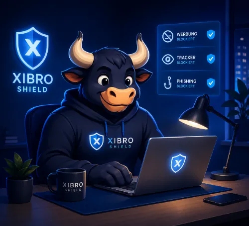 XIBRO SHIELD schützt beim täglichen Arbeiten am Computer vor Werbung, Trackern und Phishing