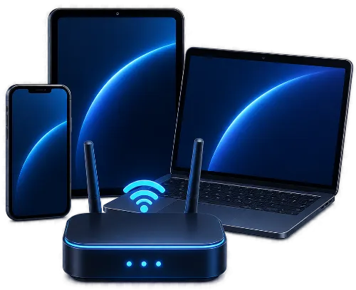 Router, Smartphone, Tablet und Laptop als unterstützte Geräte für XIBRO SHIELD