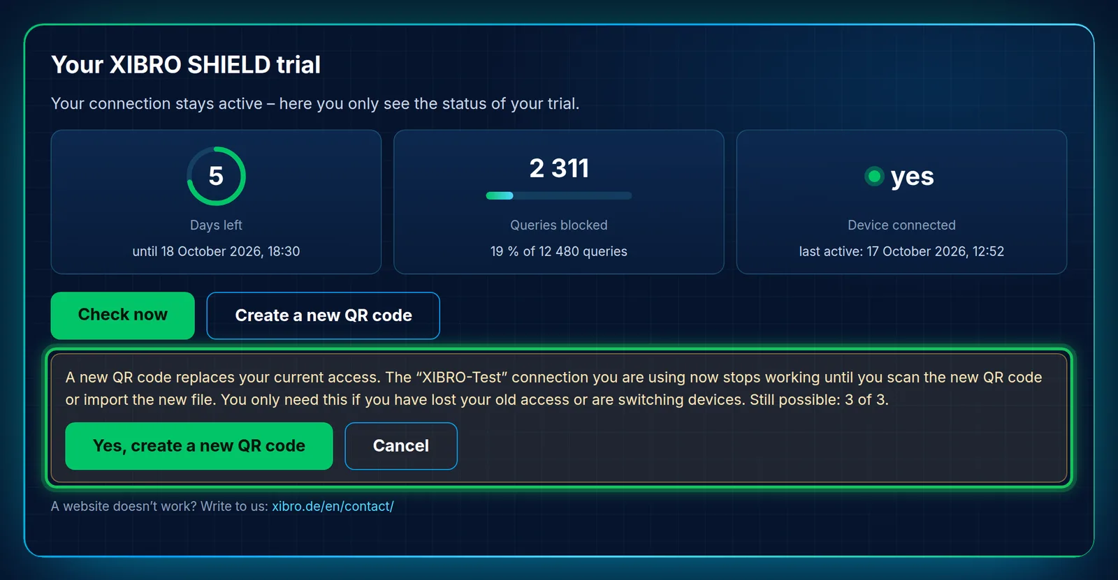 Before creating a new QR code, the page asks you to confirm