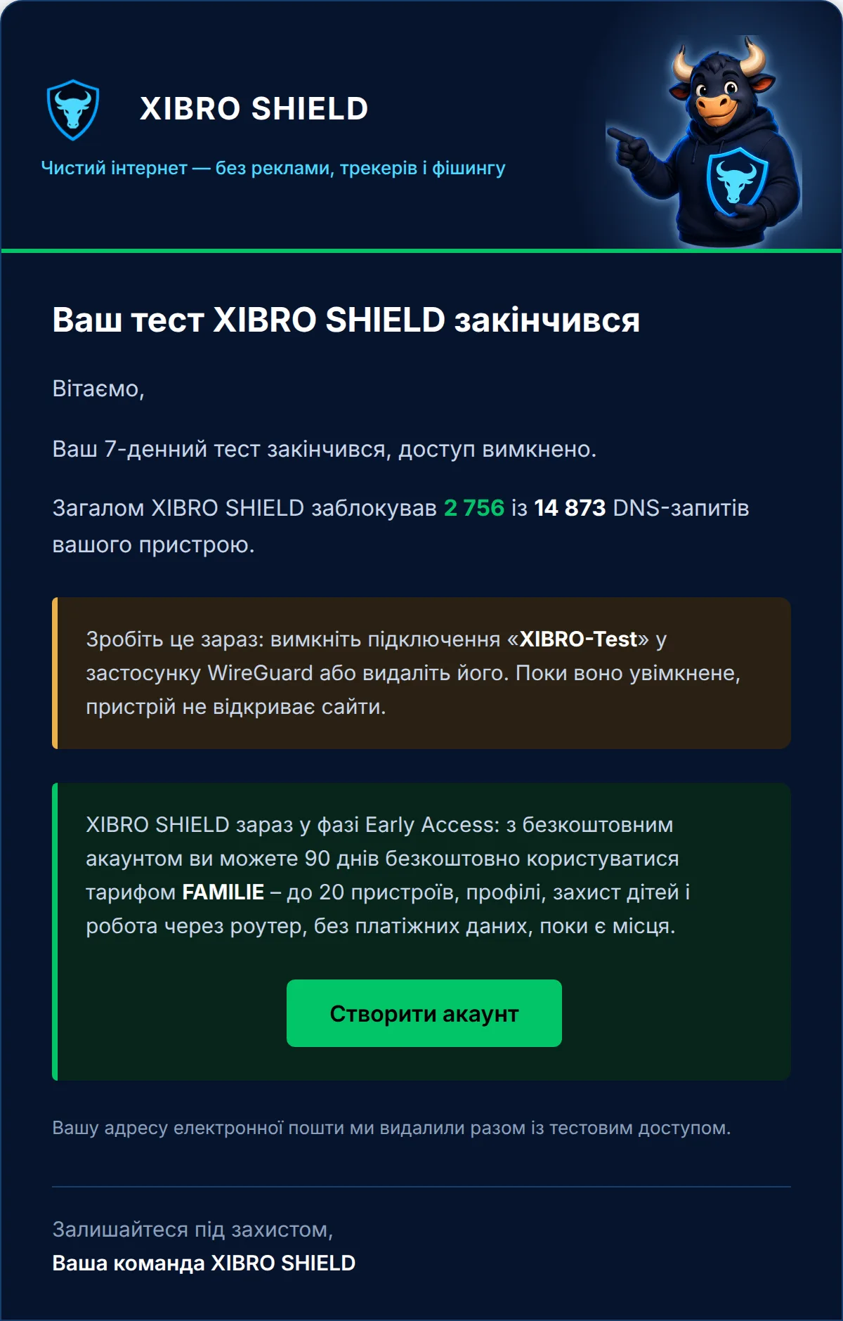 Лист про закінчення тесту