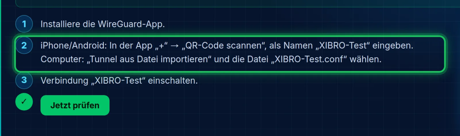 Die Kurzanleitung steht auch direkt auf der Seite
