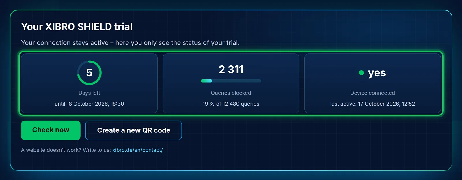 “My trial”: days left, blocked queries and connection