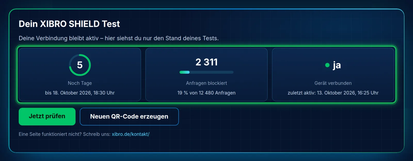 „Mein Test“: Resttage, blockierte Anfragen und Verbindung