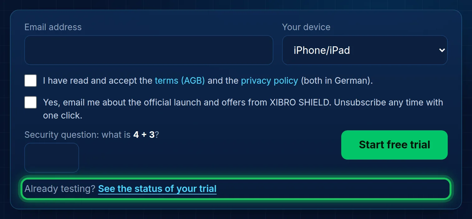 “Already testing?” is right below the form