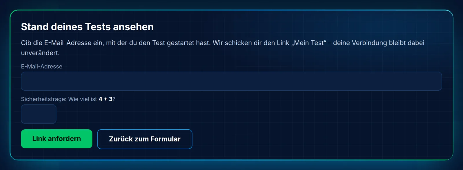 Den Link „Mein Test“ noch einmal anfordern