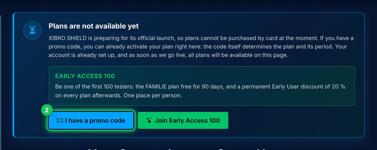 The “Tariff” page before the official launch