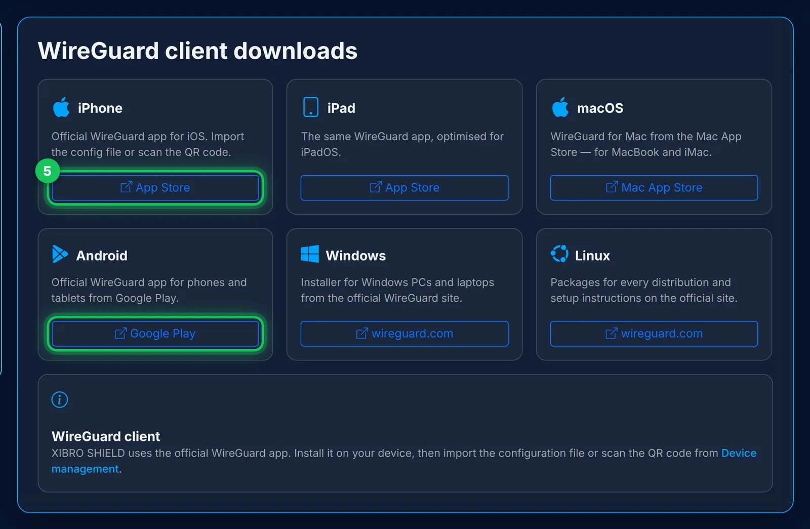Under “Downloads”: the WireGuard app for every device