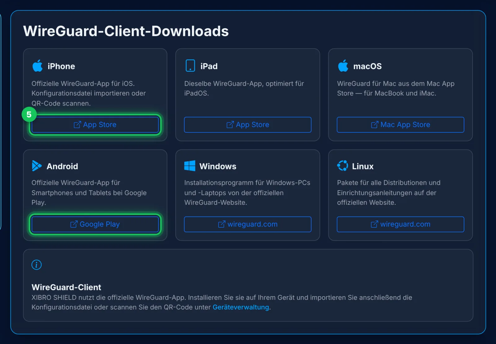 Unter „Downloads“: die WireGuard-App für jedes Gerät