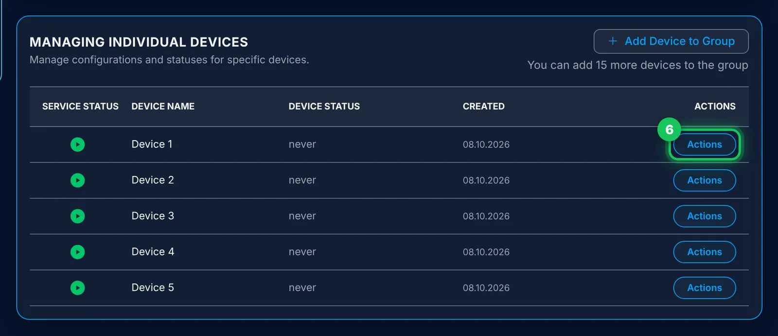 In Device management: “Actions” for the device you want