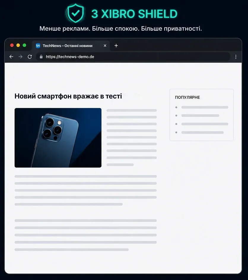 Охайний сайт із меншою кількістю реклами та стеження завдяки XIBRO SHIELD