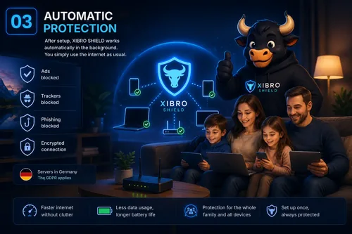 XIBRO SHIELD automatically protects family and devices while browsing every day