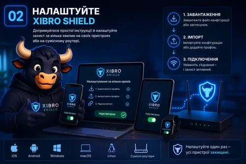 Налаштування XIBRO SHIELD на смартфоні, комп’ютері та сумісному роутері