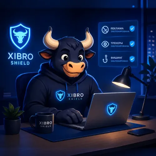 XIBRO SHIELD защищает от рекламы, трекеров и фишинга во время ежедневной работы за компьютером